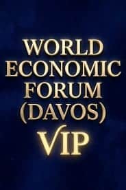 World Economic Forum Davos VIP in gold letters on a dark background.