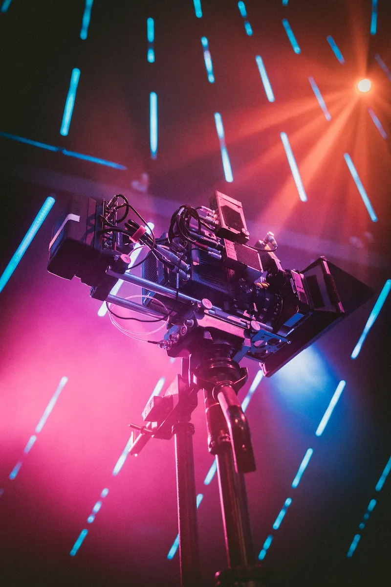 old school film camera recording in colorful lights